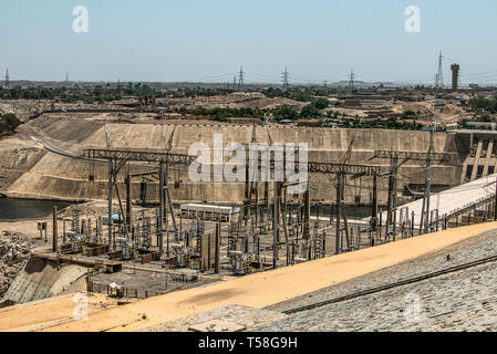 Assuan Staudamm - Assuan Wasserkraftwerk und Nasser See, Ägypten. Stockfoto