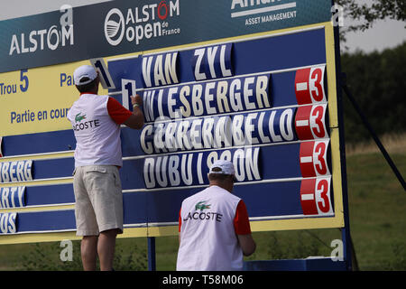 GUYANCOURT, Frankreich, Juli 03, 2015: Freiwillige während der dritten Runde der French Open, europäischen Golftour, Juli 03, 2015 Golf National, Guy Stockfoto