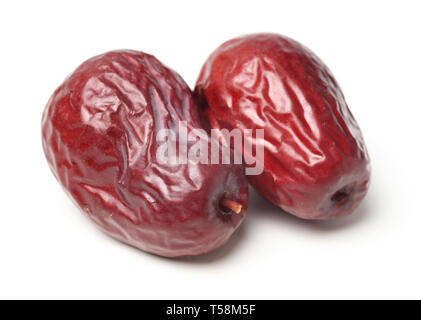 Chinesische Jujube, getrocknete rote Datum Obst auf weiß Foto Stockfoto