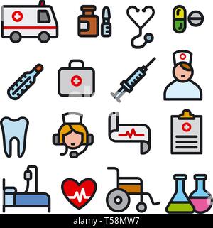 Abbildung der schwarzen Umrissen gefüllt Farbe Medizin Symbole Stock Vektor