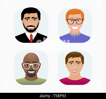 Zeichen Avatare Profil im Cartoon Stil Farbe Abbildung. Stock Vektor