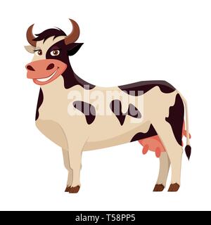 Süße Kuh Bauernhof Tier. Cartoon Charakter. Vector Illustration auf weißem Hintergrund. Stock Vektor