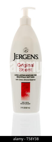 Winneconne, WI - 19 April 2019: eine Flasche original Duft Jergens Lotion auf einen isolierten Hintergrund Stockfoto