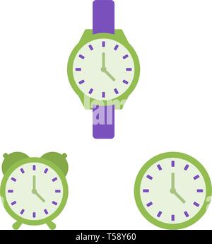 Uhr, Armbanduhr, Wecker Flachbild Symbole, Zeit Vector Illustration Stock Vektor