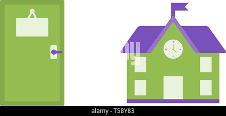Schule Träger Vektor flachbild Symbole und eine Tür mit einem Schild Vector Illustration Stock Vektor