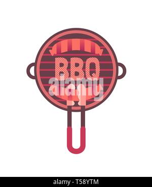 Flach handgezeichnete Grill gegrillte Würstchen isoliert Symbol. Stock Vektor