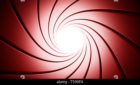 Wirbelnde Gun Barrel Hintergrund. Rote Farbtöne. 3D-Darstellung. Stockfoto