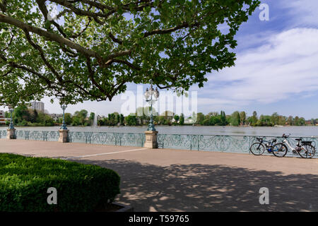 Balustrade entlang dem See Stockfoto