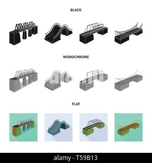 Brücke, modern, Fußgängerzone, Meer, montiert, Eisenbahn, montiert, Hängen, Eisenbahn, Beton, Spalten, Ufer, Fluss, Handläufe, Autobahn, Metall, Alte, Wasserfall, Spalte, Straße, Lange, Prop, Arch, Ufer, hängend, Bahn, Bau, Bahn, Kabel, Verbindung, entwerfen, konstruieren, side, Brückenbau, Architektur, Sehenswürdigkeiten, Struktur, Kreuzung, Sicht, Set, Vector, Icon, Illustration, isoliert, Sammlung, Element, Grafik, Vektor, Vektoren, Stock Vektor