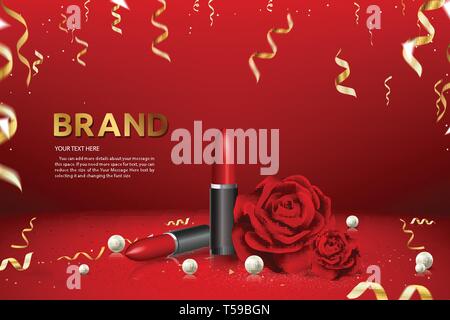 Lippenstift Werbebanner Marke Produkt Ad Vector Illustration Stock Vektor