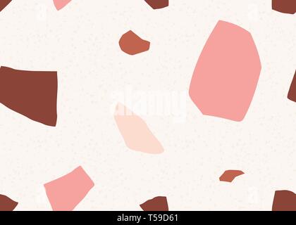 Nahtlose Wiederholung terrazzo Muster in Pastell rosa, pink und Braun auf Creme Hintergrund. Trendige und stilvolle Composite Stone Texture, Wallpaper, web Bac Stock Vektor