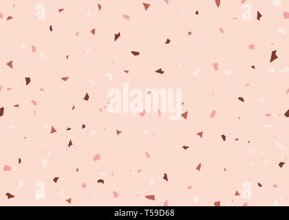 Nahtlose Wiederholung terrazzo Muster Rosa, Creme, orange und braun auf Pastell rosa Hintergrund. Trendige und stilvolle Composite Stone Texture, Wand Stock Vektor