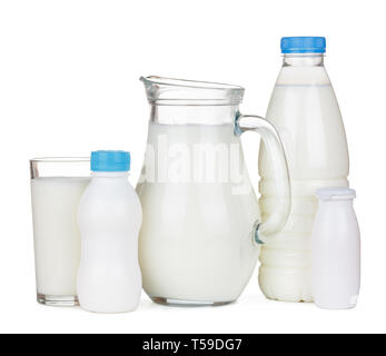 Milchprodukte auf weißem Hintergrund Stockfoto
