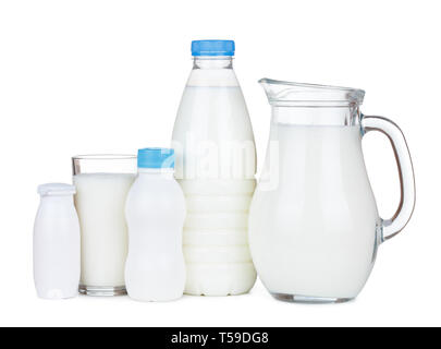 Milchprodukte auf weißem Hintergrund Stockfoto