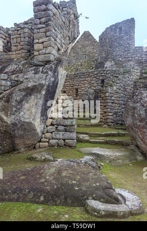 Bis auf die Struktur von Machu Picchu Ruinen schließen, Peru Stockfoto