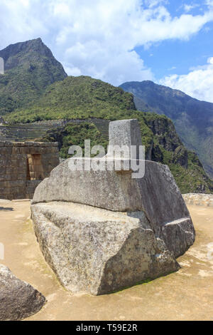 Bis auf die Struktur von Machu Picchu Ruinen schließen, Peru Stockfoto