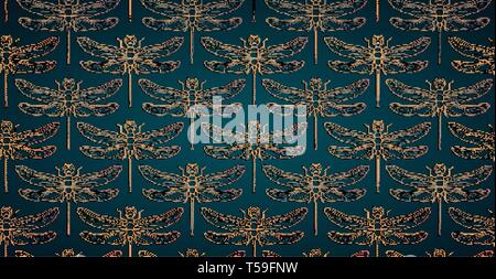 Dragonfly pattern nahtlose Vektor Illustration. Insekt Muster Hintergrund Gold. Vintage romantische Fliese Luxus gold Libelle auf minimalistischen dunklen Stock Vektor