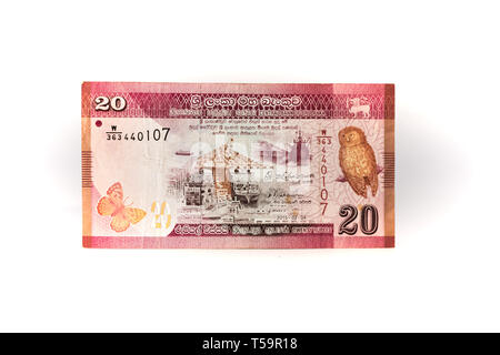 10 Sri Lanka Rupien Bank Note über Weiß isoliert. Stockfoto