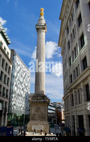 Denkmal für den großen Brand von London, England. Stockfoto