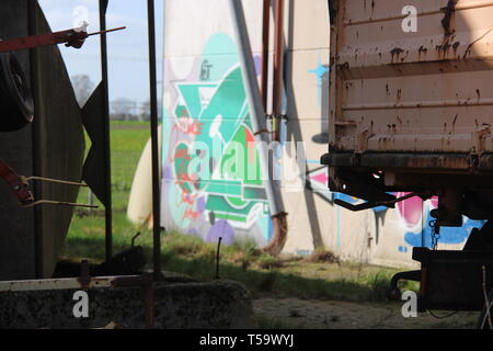 Graffiti Industrie Berndorf alt Maschinen Stockfoto