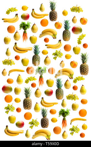 Satz von verschiedenen frischen Gemüse und Obst isoliert auf weißem Stockfoto