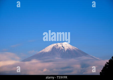 Blick auf Mount Fuji mit Wolken, Yamanashi Präfektur, Japan Stockfoto