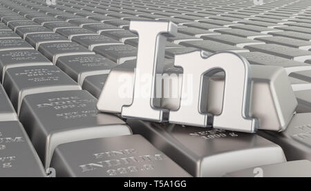 Indium ingots Hintergrund mit In Symbol. 3D-Rendering Stockfoto
