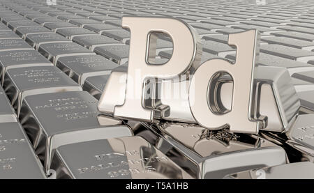 Palladium Barren Hintergrund mit Pd-Symbol. 3D-Rendering Stockfoto