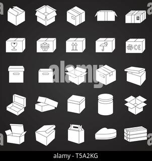 Boxen Symbole auf schwarzem Hintergrund für Grafik- und Webdesign. Einfachen Vektor unterzeichnen. Internet Konzept Symbol für Website Taste oder mobile App. Stock Vektor