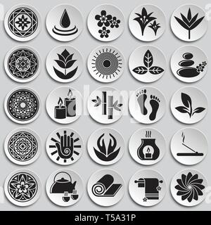 Yoga ähnliche Symbole auf dem Teller Hintergrund für Grafik- und Webdesign. Einfachen Vektor unterzeichnen. Internet Konzept Symbol für Website Taste oder mobile App. Stock Vektor