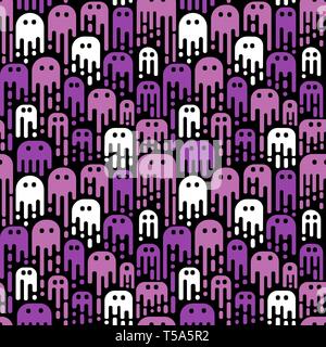 Cute cartoon Geister auf schwarzem Hintergrund. Vektor nahtlose Muster. Einsatz in der Gestaltung von Halloween oder für die Kinder. Stock Vektor