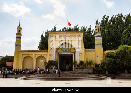 Aug 2017, Kashgar, Xinjiang, China: Blick auf Id kah-Moschee, die bekanntesten Attraktionen in Kashgar antiken Stadt. Im Jahre 1442 erbaut, ist es das größte mosqu Stockfoto