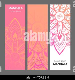Indische floral Paisley Medaillon Banner. Ethnische Mandala Ornament. Für textile verwendet werden können, Grußkarte, Malbuch, Phone Case drucken. Stock Vektor