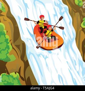 Freunde Rafting in den Bergen Konzept Hintergrund. Cartoon Illustration von Freunden Rafting in den Bergen vektor Konzept Hintergrund für Web Design Stock Vektor