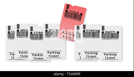 Ticket für Parkplatz Konzept Bild - Bar Code und Code-nummern sind vollständig konfektioniert - Konzept Bild auf weißem Hintergrund für einfache Auswahl Stockfoto