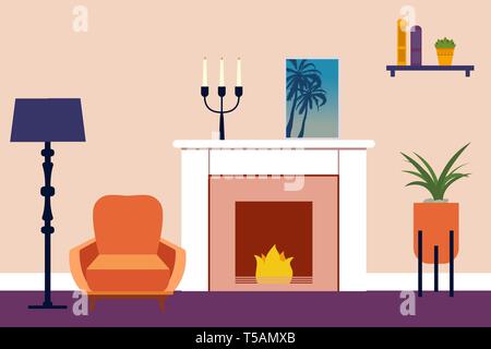 Wohnzimmer eingerichtet. Wohnung Wohnzimmer eingerichtet. Vector Illustration. Stock Vektor