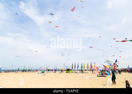 Cervia, Italien - 21/04/2019 Artevento2019, Drachen Festival am Strand. Emilia Romagna Stockfoto