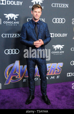 Los Angeles, Kalifornien, USA, 22. April 2019 Schauspieler Chris Hemsworth besucht die Weltpremiere von "Marvel Studios" Avengers: Endgame' am 22. April 2019 im Los Angeles Convention Center in Los Angeles, Kalifornien, USA. Foto von Barry King/Alamy Stock Foto Stockfoto