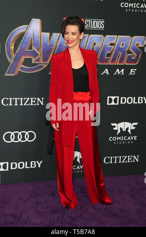 Los Angeles, Ca, USA. 22 Apr, 2019. Evangeline Lilly bei der Weltpremiere von "Marvel Studios" Avengers: im Los Angeles Convention Center in Los Angeles, Kalifornien am 22 April, 2019 Endgame. Credit: Faye Sadou/Medien Punch/Alamy leben Nachrichten Stockfoto