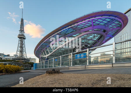 Nagoya, Japan - 16. Februar 2019: Nagoya Downtown Skyline in Japan mit cleary Himmel. Stockfoto