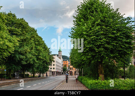 Die Stadt Bergen, mit Blick auf die Bergen Kathedrale. Stockfoto