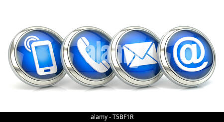 Blue Kontakt Ikonen, 3D-Darstellung Stockfoto