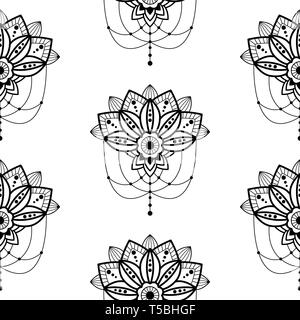Mehendi Mandala Design Blume mit Hängende hängende Details vector nahtlose Muster orientalischen Stil Abbildung. Stock Vektor