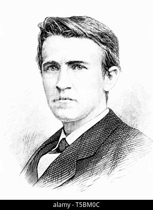 Thomas Alva Edison (1847-1931), Porträt Illustration, 1878 von Popular Science Monthly Magazine Stockfoto