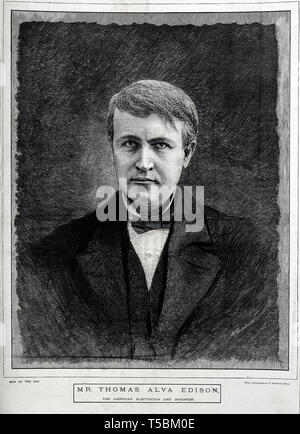 Thomas Alva Edison (1847-1931), Porträt, holzstich von M. K. L. Wright nach V. Daireaux, 19. Jahrhundert Stockfoto