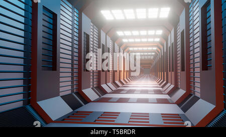 3D-Rendering. Futuristischer Hintergrund Architektur Sci-Fi Korridor Stockfoto
