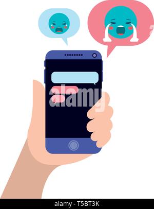 Hand chatten mit Smartphone senden emojis Stock Vektor