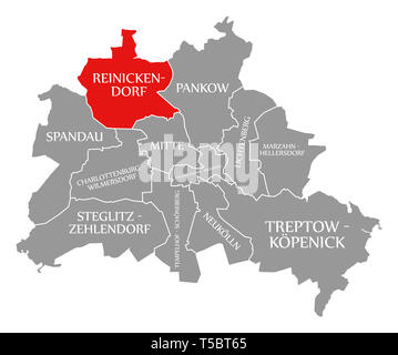 Reinickendorf Stadtteil rot in der Karte von Berlin Deutschland hervorgehoben Stockfoto