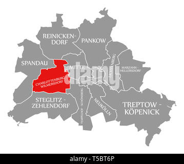 Charlottenburg-Wilmersdorf Stadtteil rot in der Karte von Berlin Deutschland hervorgehoben Stockfoto