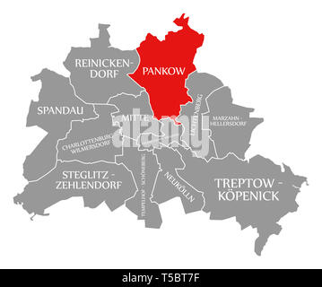 Pankow Stadtteil rot in der Karte von Berlin Deutschland hervorgehoben Stockfoto